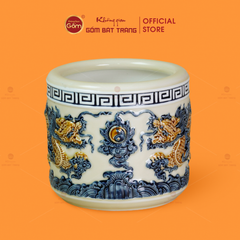 Bát Hương Men Hoàng Thổ Họa Tiết Song Long Chầu Nguyệt