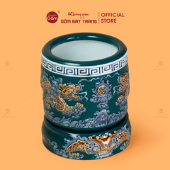 Bát Hương Men Lục Họa Tiết Song Long Chầu Nguyệt