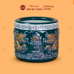 Bát Hương Men Lục Họa Tiết Song Long Chầu Nguyệt