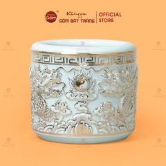 Bát Hương Men Ngọc Hoàng Tộc Vẽ Vàng Song Long Chầu Nguyệt