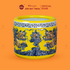 Bát Hương Men Vàng Họa Tiết Song Long Chầu Nguyệt