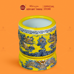 Bát Hương Men Vàng Họa Tiết Song Long Chầu Nguyệt