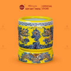 Bát Hương Men Vàng Họa Tiết Song Long Chầu Nguyệt