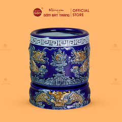 Bát Hương Men Xanh Coban Họa Tiết Song Long Chầu Nguyệt