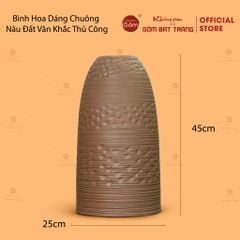 Bình Hoa Dáng Chuông Nâu Đất Vân Khắc Thủ Công