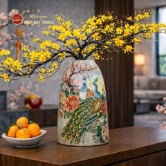 Bình Hoa Dáng Chuông Họa Tiết Công Đào Hoa Đỏ