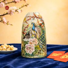 Bình Hoa Dáng Chuông Họa Tiết Công Đào Hoa Trắng