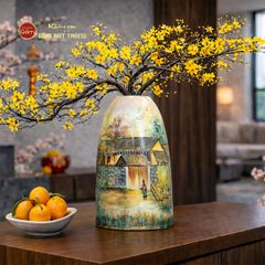 Bình Hoa Dáng Chuông Họa Tiết Ngôi Nhà Xưa