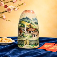 Bình Hoa Dáng Chuông Họa Tiết Làng Quê
