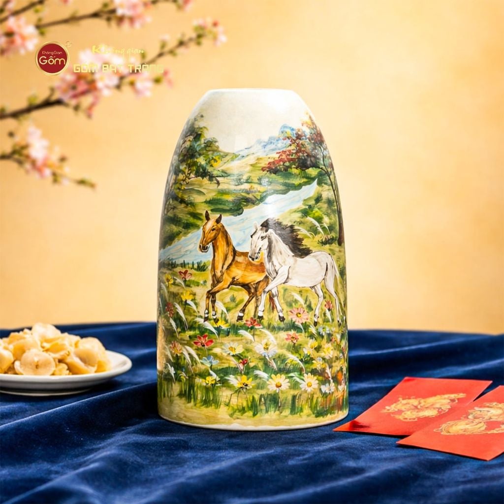 Bình Hoa Dáng Chuông Họa Tiết Mã Đáo Thành Công