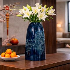 Bình Hoa Dáng Chuông Tráng Men Khắc Hoa Lá