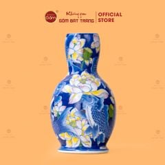 Bình Hoa Dáng Hồ Lô Men Lam Họa Tiết Sen Cá
