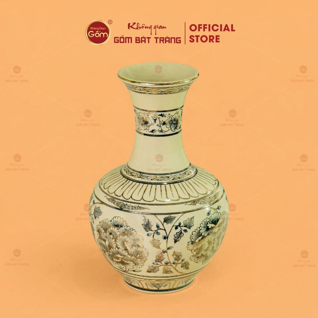 Bình Tỏi Hoa Phù Dung Vẽ Vàng