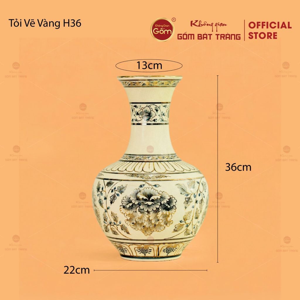 Bình Tỏi Hoa Phù Dung Vẽ Vàng