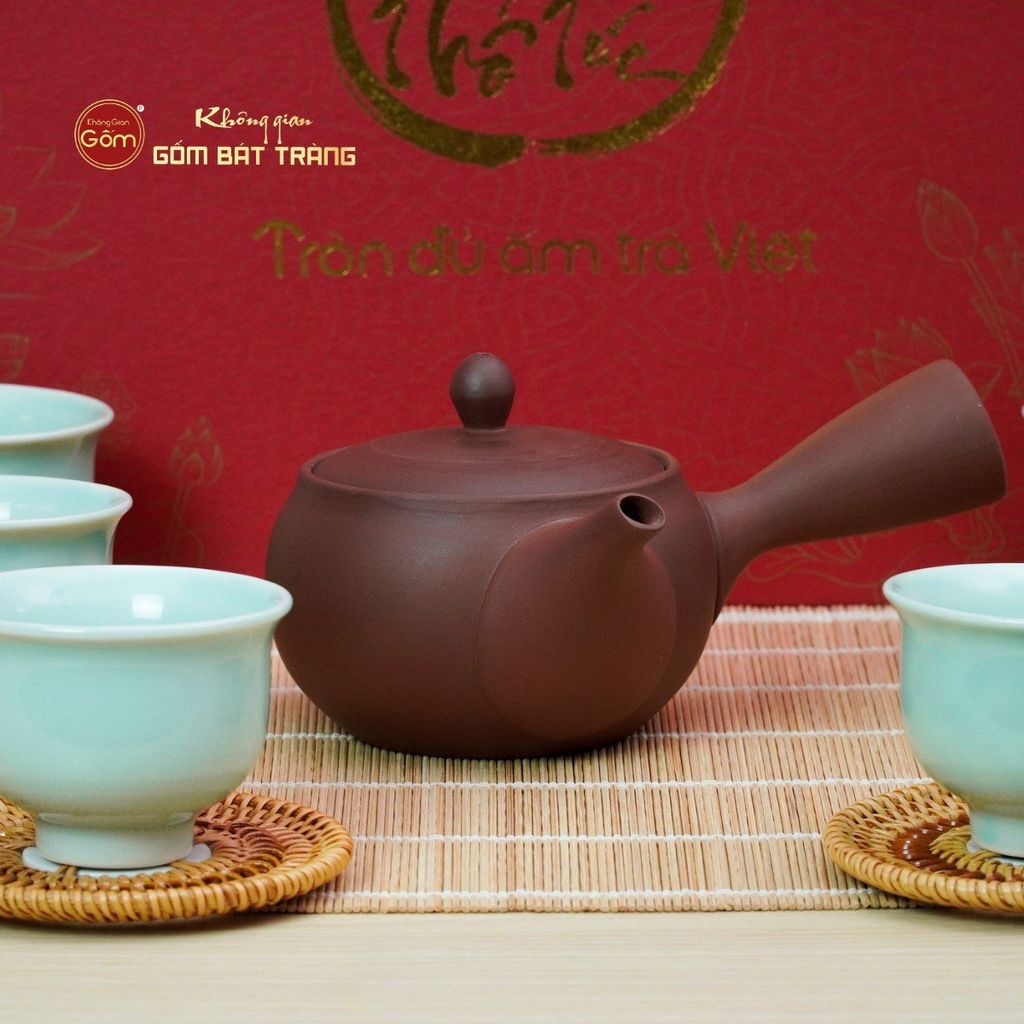 Bộ Ấm Chén An Thổ Túc Quai Ngang (Chén Men Tro)