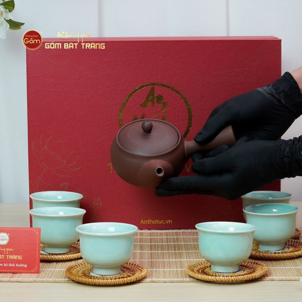 Bộ Ấm Chén An Thổ Túc Quai Ngang (Chén Men Tro)