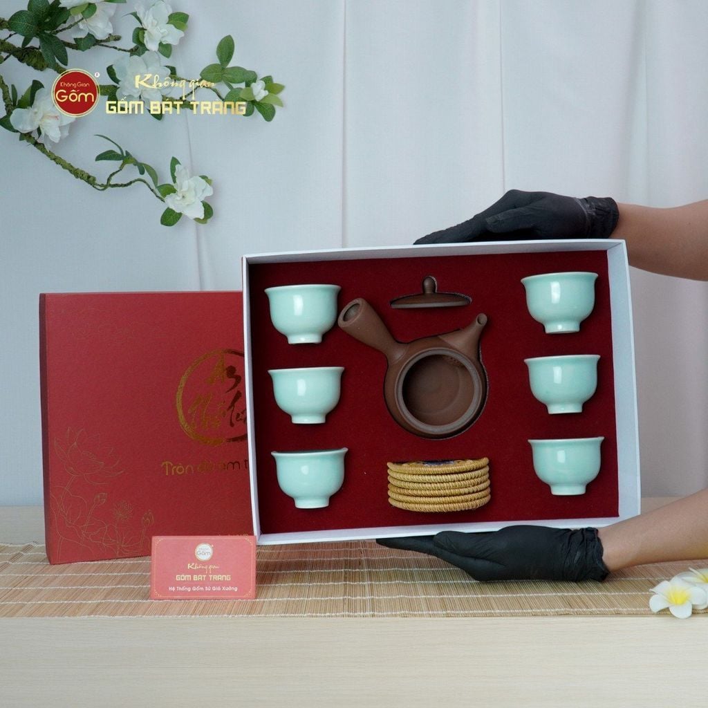 Bộ Ấm Chén An Thổ Túc Quai Ngang (Chén Men Tro)