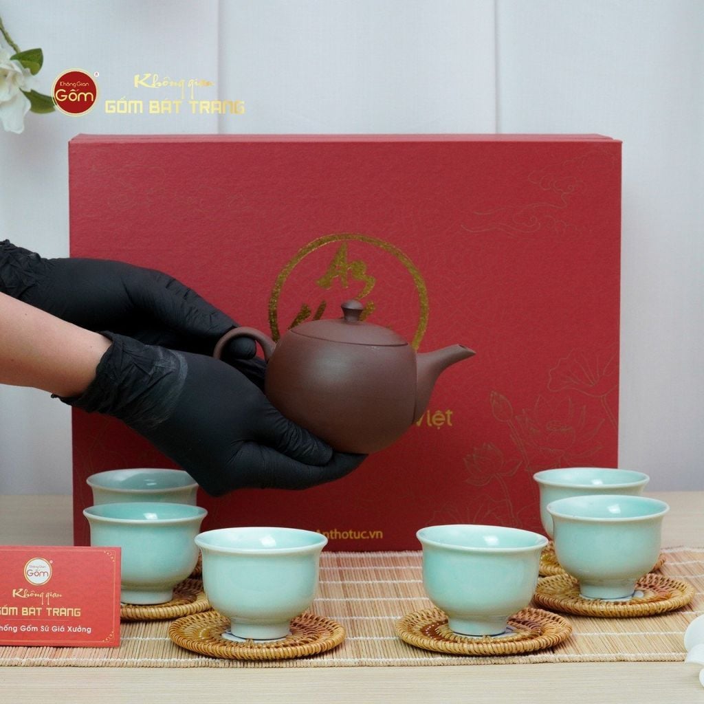 Bộ Ấm Chén An Thổ Túc Trăng To Dáng Mới (Chén Men Tro)