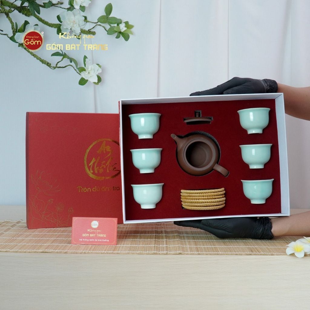 Bộ Ấm Chén An Thổ Túc Trăng To Dáng Mới (Chén Men Tro)