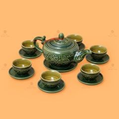 Bộ Ấm Chén Khắc Nổi Hoa Phù Dung