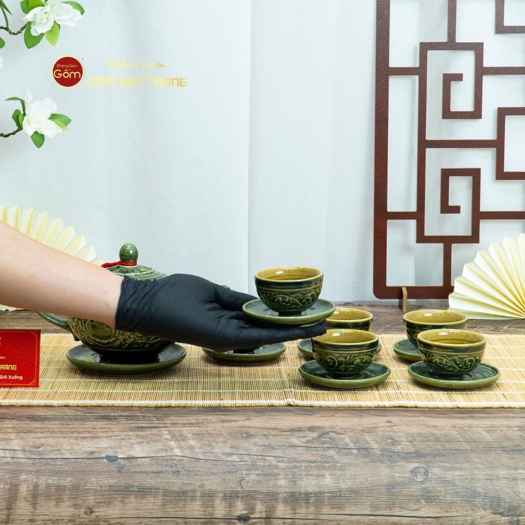Bộ Ấm Chén Khắc Nổi Hoa Phù Dung