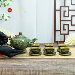 Bộ Ấm Chén Khắc Nổi Hoa Phù Dung