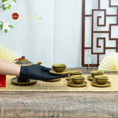 Bộ Ấm Chén Khắc Nổi Hoa Sen Nền Vàng