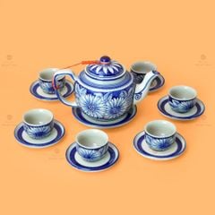 Bộ Ấm Chén Men Lam Vẽ Tay Hoa Hướng Dương