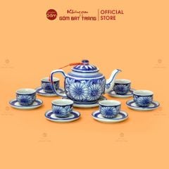 Bộ Ấm Chén Men Lam Vẽ Tay Hoa Hướng Dương
