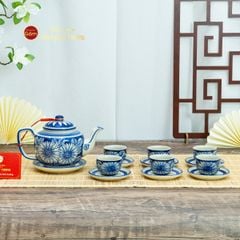 Bộ Ấm Chén Men Lam Vẽ Tay Hoa Hướng Dương