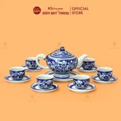 Bộ Ấm Chén Men Lam Vẽ Tay Hoa Mai