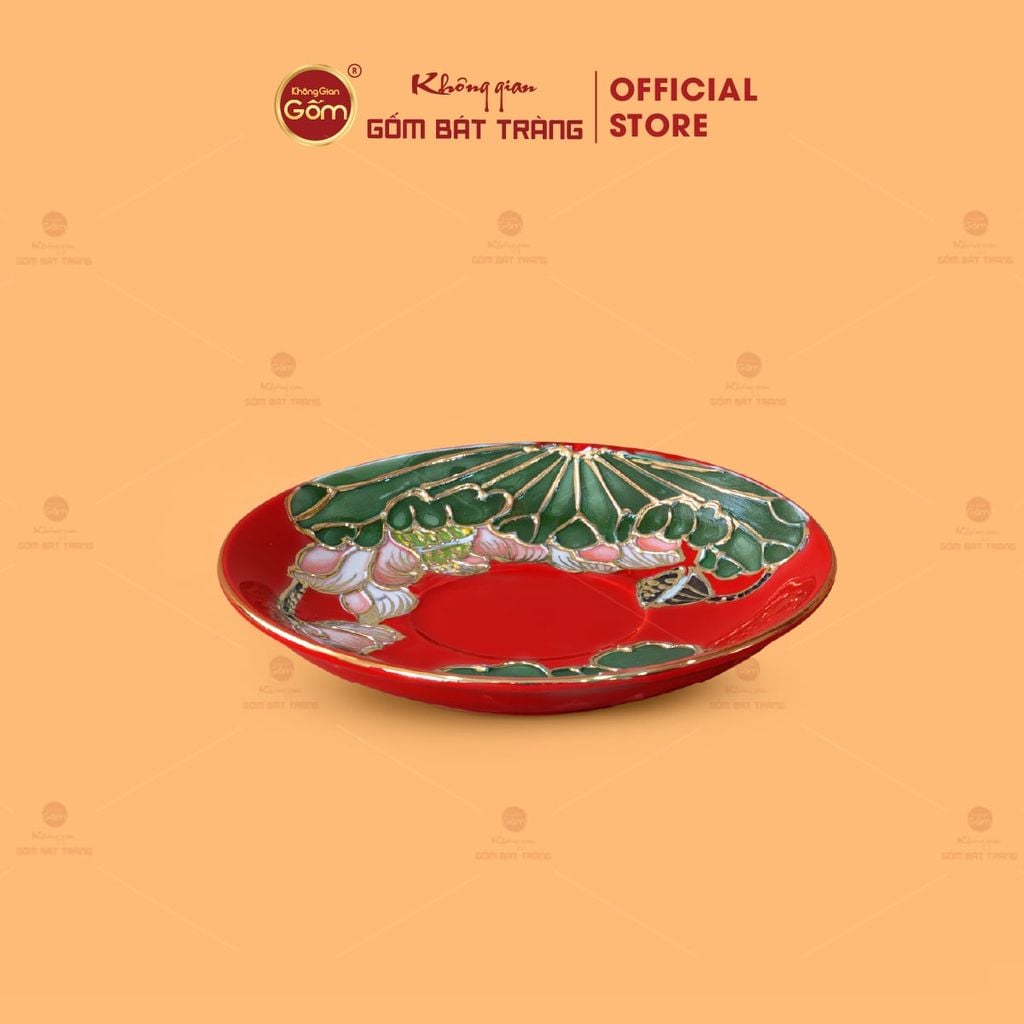 Bộ Ấm Chén Queen Đỏ Hoa Sen Đắp Nổi Vẽ Vàng