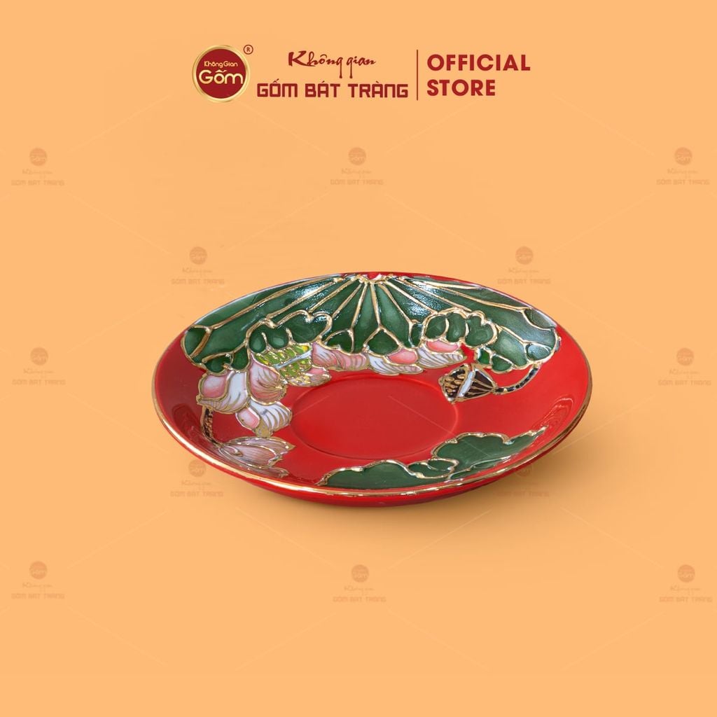 Bộ Ấm Chén Queen Đỏ Hoa Sen Đắp Nổi Vẽ Vàng