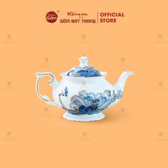 Bộ Ấm Chén Queen Trắng Hoa Sen Tím Đắp Nổi Vẽ Vàng