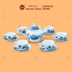 Bộ Ấm Chén Queen Trắng Hoa Sen Tím Đắp Nổi Vẽ Vàng