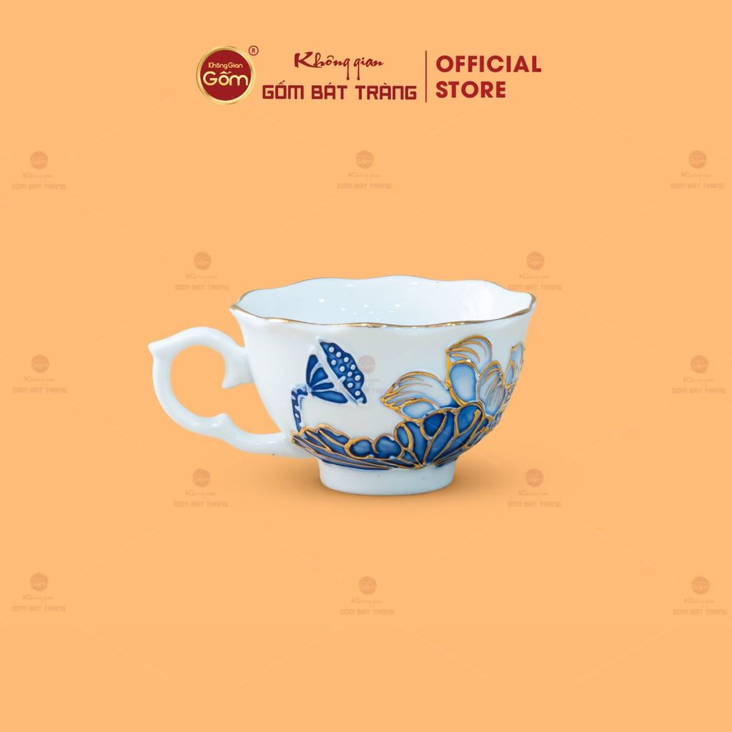 Bộ Ấm Chén Queen Trắng Hoa Sen Tím Đắp Nổi Vẽ Vàng