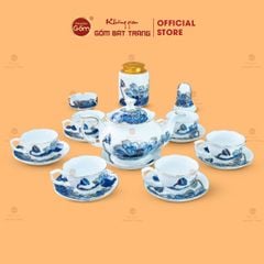 Bộ Ấm Chén Queen Trắng Hoa Sen Tím Đắp Nổi Vẽ Vàng