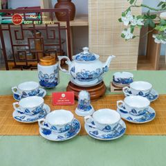 Bộ Ấm Chén Queen Trắng Hoa Sen Tím Đắp Nổi Vẽ Vàng