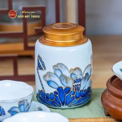 Bộ Ấm Chén Queen Trắng Hoa Sen Tím Đắp Nổi Vẽ Vàng