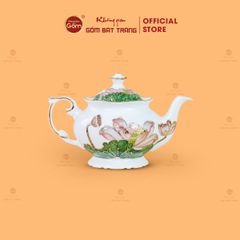 Bộ Ấm Chén Queen Trắng Hoa Sen Xanh Đắp Nổi Vẽ Vàng