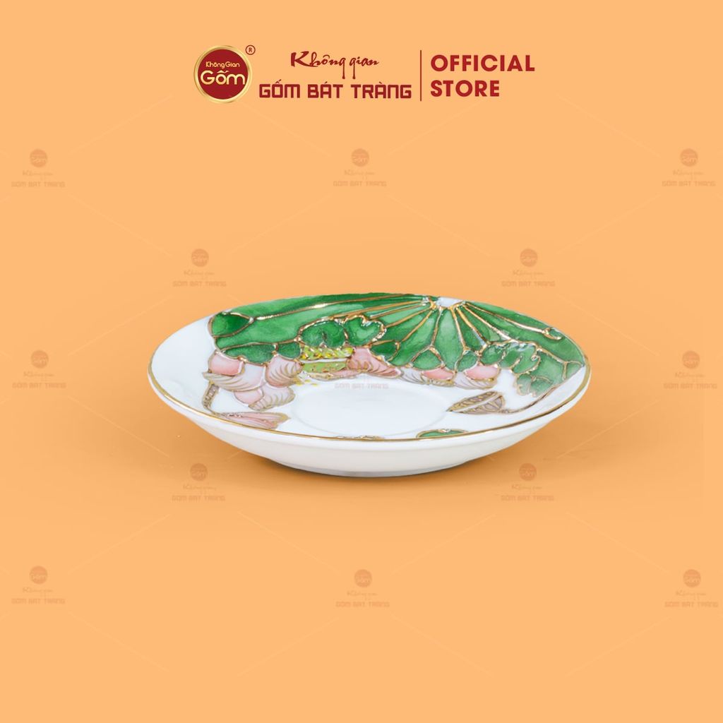Bộ Ấm Chén Queen Trắng Hoa Sen Xanh Đắp Nổi Vẽ Vàng