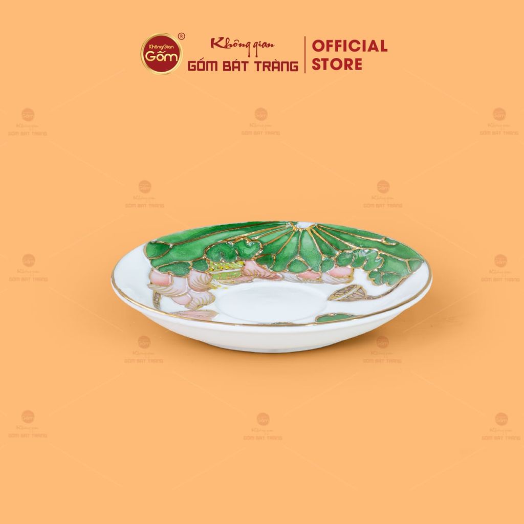 Bộ Ấm Chén Queen Trắng Hoa Sen Xanh Đắp Nổi Vẽ Vàng