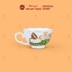 Bộ Ấm Chén Queen Trắng Hoa Sen Xanh Đắp Nổi Vẽ Vàng