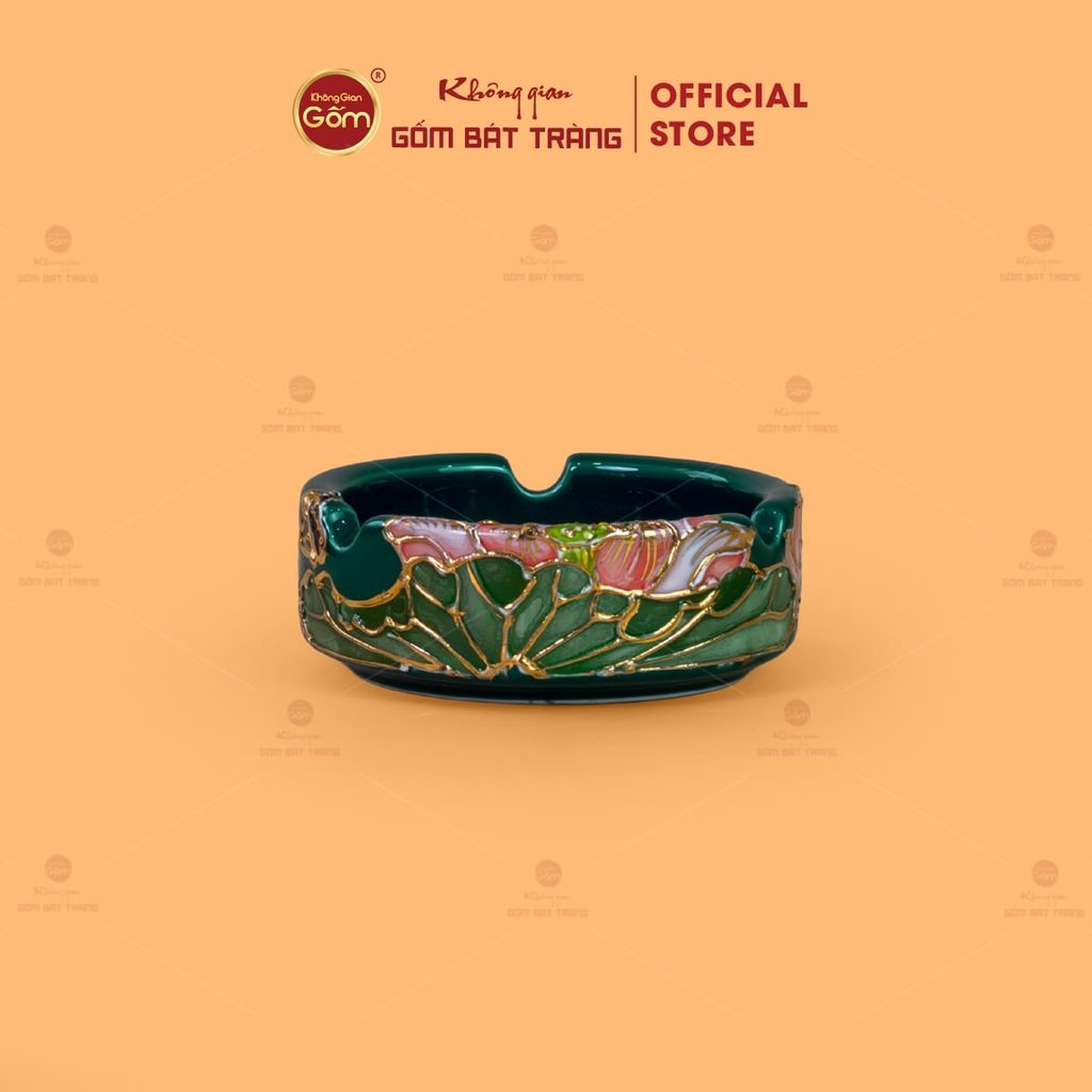 Bộ Ấm Chén Queen Xanh Lá Hoa Sen Đắp Nổi Vẽ Vàng