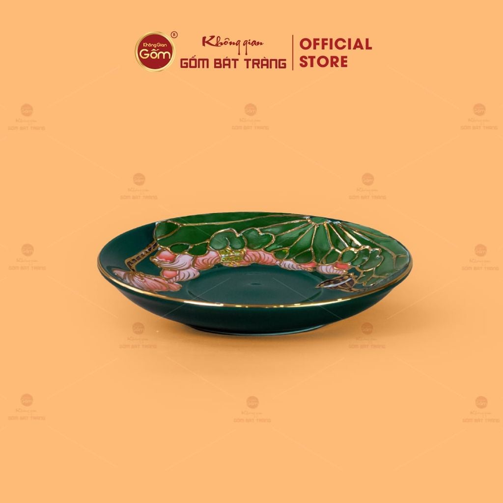 Bộ Ấm Chén Queen Xanh Lá Hoa Sen Đắp Nổi Vẽ Vàng