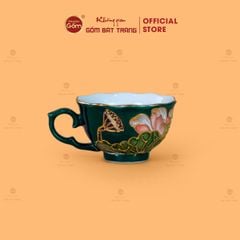 Bộ Ấm Chén Queen Xanh Lá Hoa Sen Đắp Nổi Vẽ Vàng