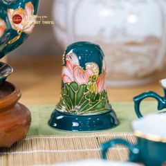 Bộ Ấm Chén Queen Xanh Lá Hoa Sen Đắp Nổi Vẽ Vàng