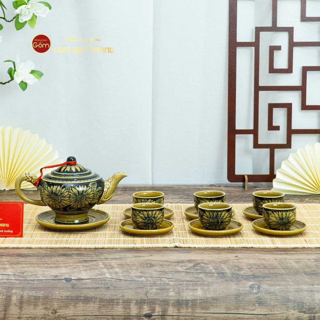 Bộ Ấm Chén Vẽ Tay Hoa Hướng Dương