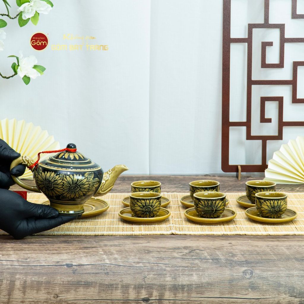 Bộ Ấm Chén Vẽ Tay Hoa Hướng Dương