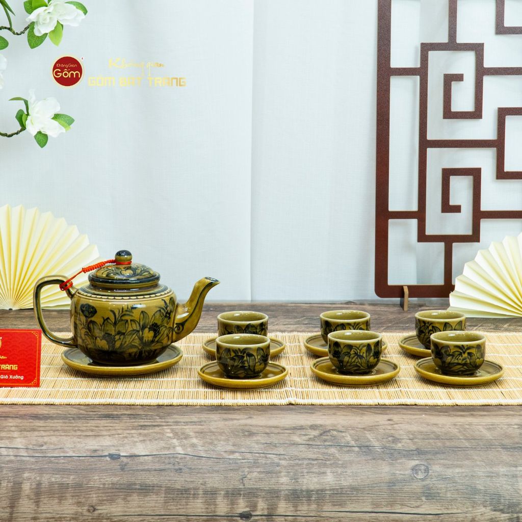 Bộ Ấm Chén Vẽ Tay Hoa Sen